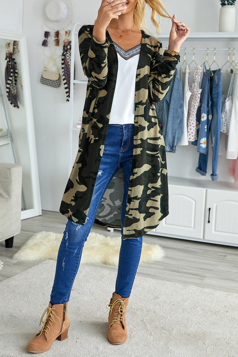 Print Colorblock Long Cardigan